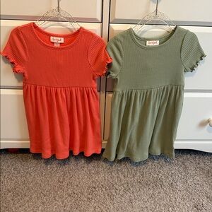 Cat & Jack Ribbed Peplum Dresses - Coral & Sage Green